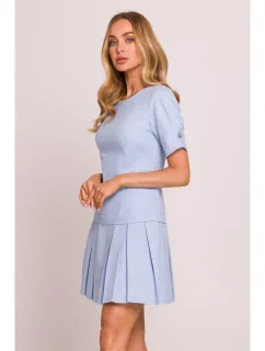 model 20970475 Džínové šaty se záhyby světle modré - Moe