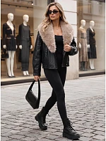 Kurtka damska skórzana zimowa z futerkiem czarna model 22371823 - FashionStreet