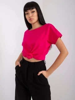 Dámské tričko T-shirt basic ve fuchsijové barvě s výstřihem vzadu Feel Good (4662-03X)