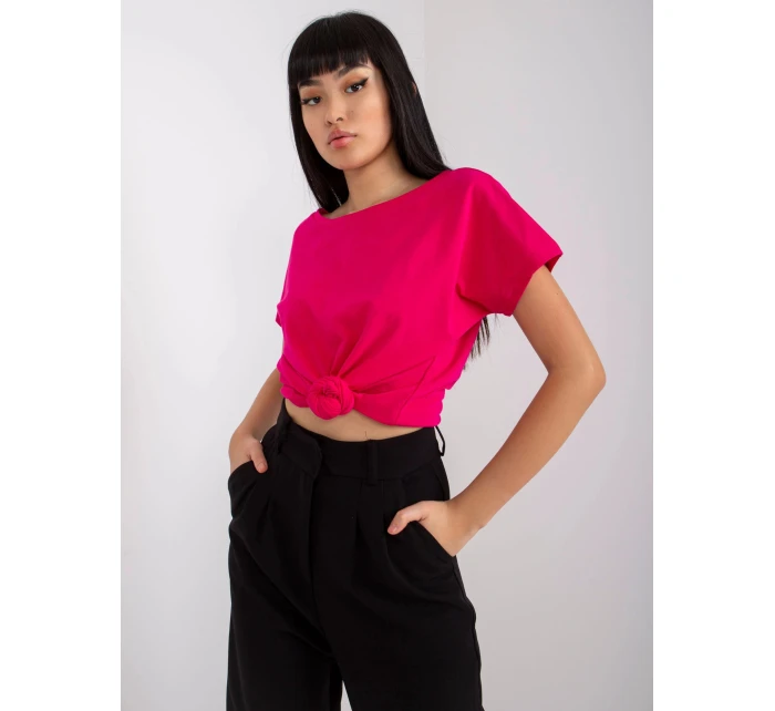 Dámské tričko T-shirt basic ve fuchsijové barvě s výstřihem vzadu Feel Good (4662-03X)