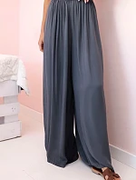 Široké dámské kalhoty z viskózy s elastickým pasem grafitové