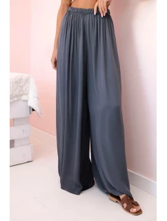 Široké dámské kalhoty s elastickým pasem grafit