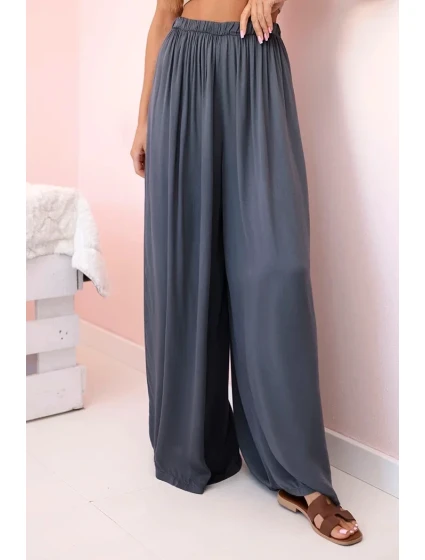 Široké dámské kalhoty s elastickým pasem grafit Široké dámské kalhoty s elastickým pasem grafit