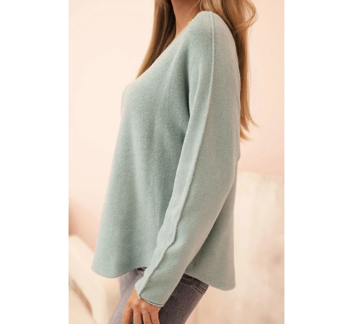 Svetr dámský s viskózou s výstřihem do V tmavě mátový Svetr dámský s viskózou s výstřihem do V tmavě mátový