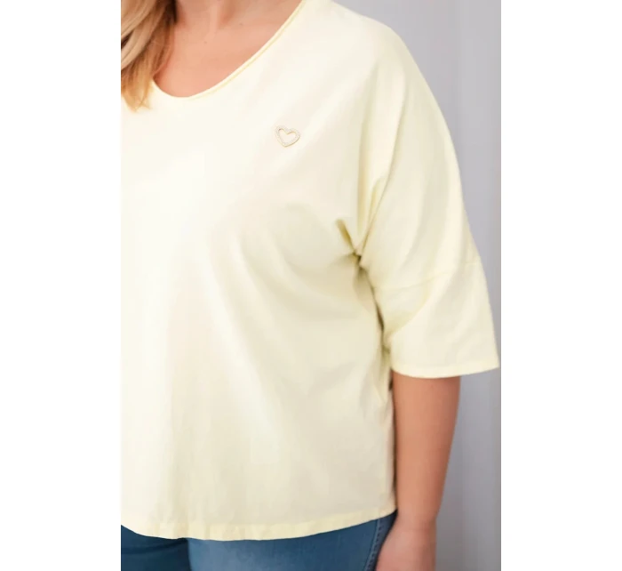 Dámská bavlněná oversize halenka Plus Size s výstřihem do V žlutá