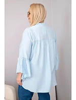 Dámská viskózová halenka Plus Size s model 22043148 rukávem a výstřihem do V modrá - K-Fashion