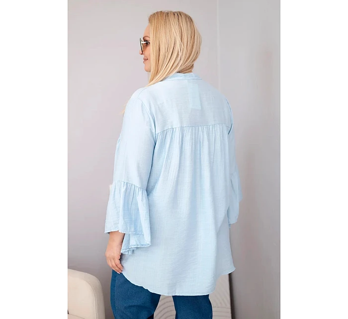 Dámská viskózová halenka Plus Size s model 22043148 rukávem a výstřihem do V modrá - K-Fashion