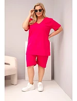 Dámská bavlněná souprava Plus Size s halenkou a šortkami fuchsiová
