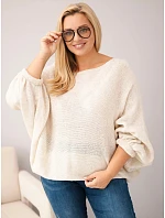 Dámský svetr Plus Size s přídavkem vlny volného střihu béžový Dámský svetr Plus Size s přídavkem vlny volného střihu béžový