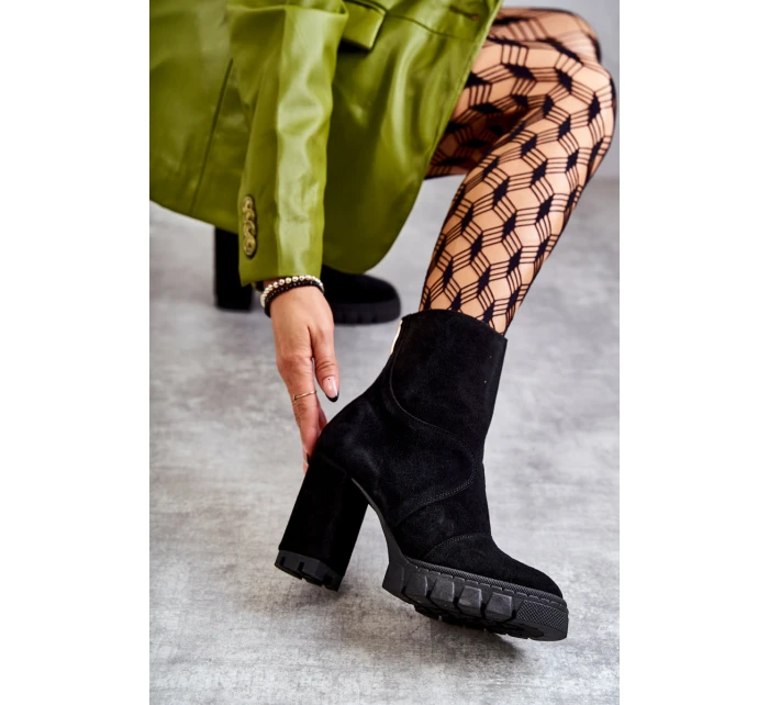 Semišové Kozačky Na Podpatku černé model 21597737 - Boto