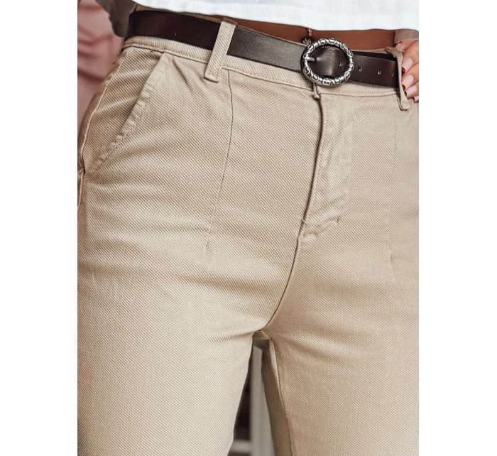 Dámské kalhoty slim fit s páskem TAIRONIK tmavě béžové FashionStreet UY2545
