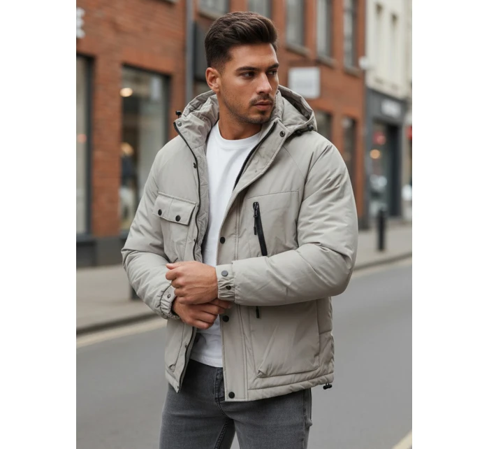 Pánská šedá zimní bunda s kapucí FashionStreet TX5107