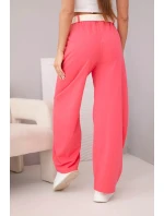 Dámské bavlněné kalhoty se širokými nohavicemi a páskem malinové Dámské bavlněné kalhoty se širokými nohavicemi a páskem malinové