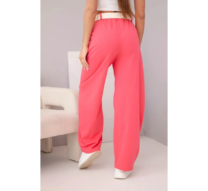 Dámské bavlněné kalhoty se širokými nohavicemi a páskem malinové Dámské bavlněné kalhoty se širokými nohavicemi a páskem malinové