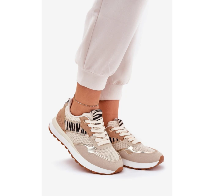 Dámské Sportovní Boty Na Platformě Zebra Béžové Davinara