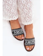 Dámské Pantofle Na Plochém Podpatku Se Zdobením Amore Černé Avelina