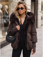 Dámská zimní bunda s kožešinou a kapucí, tmavě hnědá, FashionStreet TY5889 Dámská zimní bunda s kožešinou a kapucí, tmavě hnědá, FashionStreet TY5889