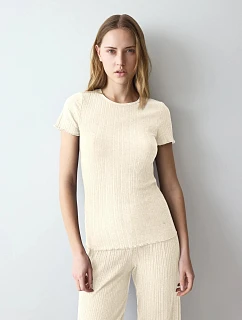 Dámské tričko Versatile Rib Top SSL krémové Silk White - TRIUMPH