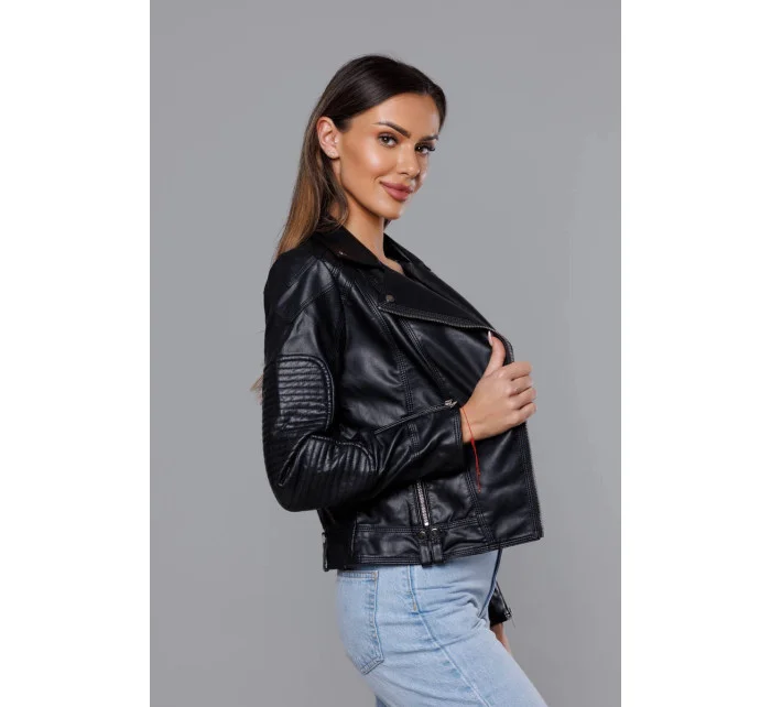 Černá bunda ramoneska s klopami model 18117116 - J.STYLE Černá bunda ramoneska s klopami model 18117116 - J.STYLE