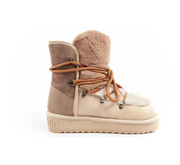 D.Franklin sněhule dámské zimní módní kožešinové zateplené hnědé béžové vysoké dámské