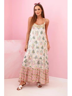 Dámské šaty na ramínka ze světlé viskózy s volánem růžový