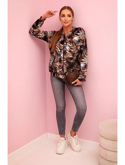 Dámská mikina se zvířecím potiskem na zip béžová