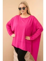 Dámská tunika Plus Size z bavlny s asymetrickým spodním lemem fuchsie