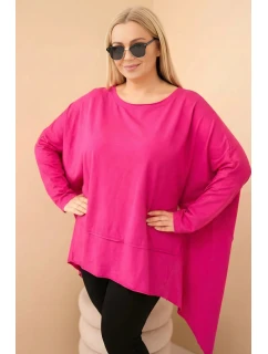 Dámská tunika Plus Size z bavlny s asymetrickým spodním lemem fuchsie