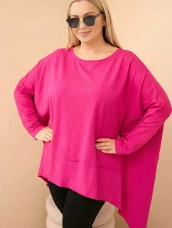 Dámská tunika Plus Size z bavlny s asymetrickým spodním lemem fuchsie