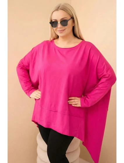 Dámská tunika Plus Size z bavlny s asymetrickým spodním lemem fuchsie