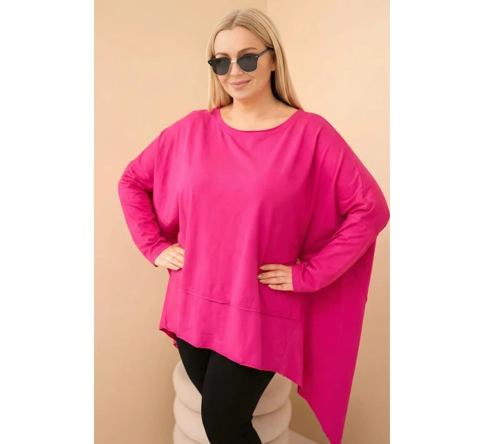 Dámská tunika Plus Size z bavlny s asymetrickým spodním lemem fuchsie