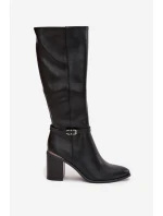 Dámské kozačky zateplené na klínku s přezkou  černé model 21712769 - SERGIO LEONE