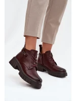 Nízké zateplené dámské kotníkové boty na klínku s ozdobným páskem bordó model 21712788 - Boto