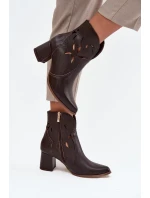 Kožené otevřené dámské kotníkové boty na podpatku model 21713218 čokoládové - Zazoo