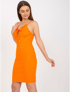 Oranžové vypasované basic šaty s pruhy RUE PARIS