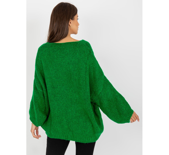 Zelený oversize svetr RUE PARIS s širokými rukávy