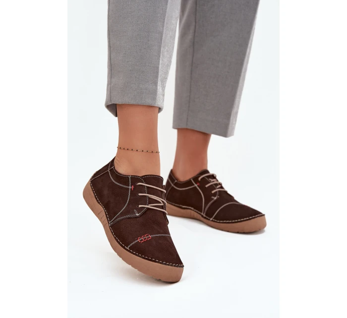 Dámské kožené polobotky s prošitím Artiker – hnědé