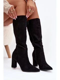 Dámské kozačky na sloupku z eko‑semiše zateplené – černé Narille