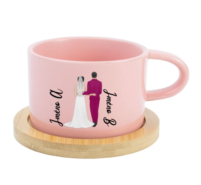 Personalizovaný keramický hrníček Makronka s novomanželským párem 