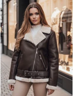 Dámská kožená bunda s ovčí kůží hnědá Dstreet model 21995436 - FashionStreet