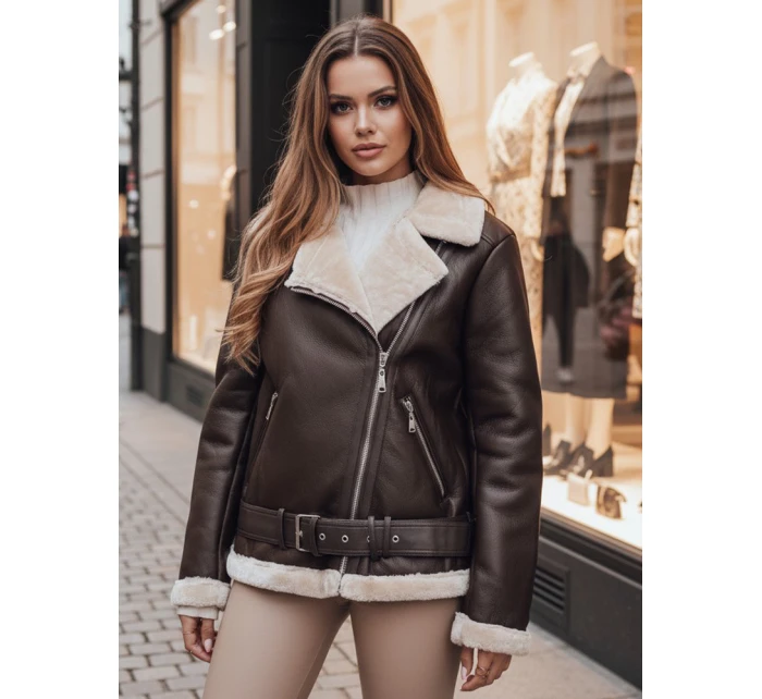 Dámská kožená bunda s ovčí kůží hnědá Dstreet model 21995436 - FashionStreet