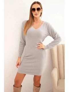 Dámské model 21314716 šaty s výstřihem do V alpaka šedá - K-Fashion