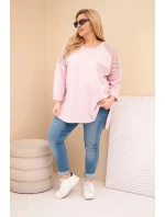 Dámská mikina Plus Size bavlněná s potiskem tmavě pudrově růžová