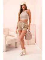 Dámské bavlněné kraťasy s gumou a zavazováním v pase camel Dámské bavlněné kraťasy s gumou a zavazováním v pase camel