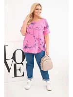 Dámská bavlněná halenka Plus Size s krátkým rukávem a kapsou růžová