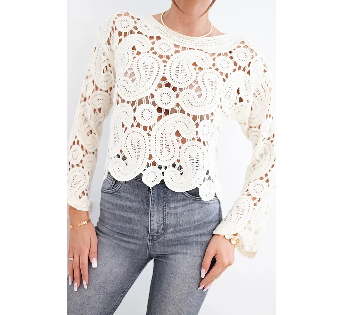 Dámský letní krajkový svetr s knoflíky a dlouhým rukávem černý