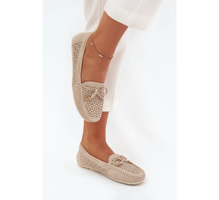 Dámské mokasíny s perforovaným vzorem a šněrováním béžové Mirisa