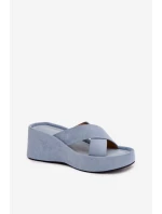 Dámské nazouváky na platformě z eko semiše modré model 21960995 - Boto