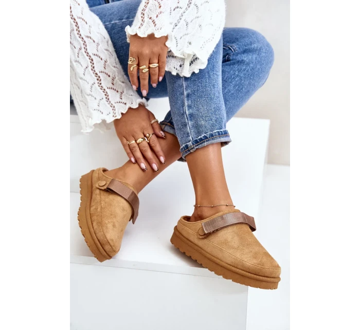 Dámské Zateplené Pantofle s Kožešinou na Platformě Camel Azida Dámské Zateplené Pantofle s Kožešinou na Platformě Camel Azida