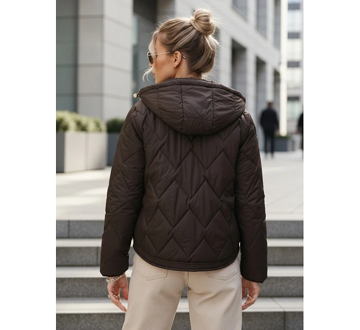 Kurtka damska przejściowa pikowana z kapturem brązowa model 22102043 - FashionStreet